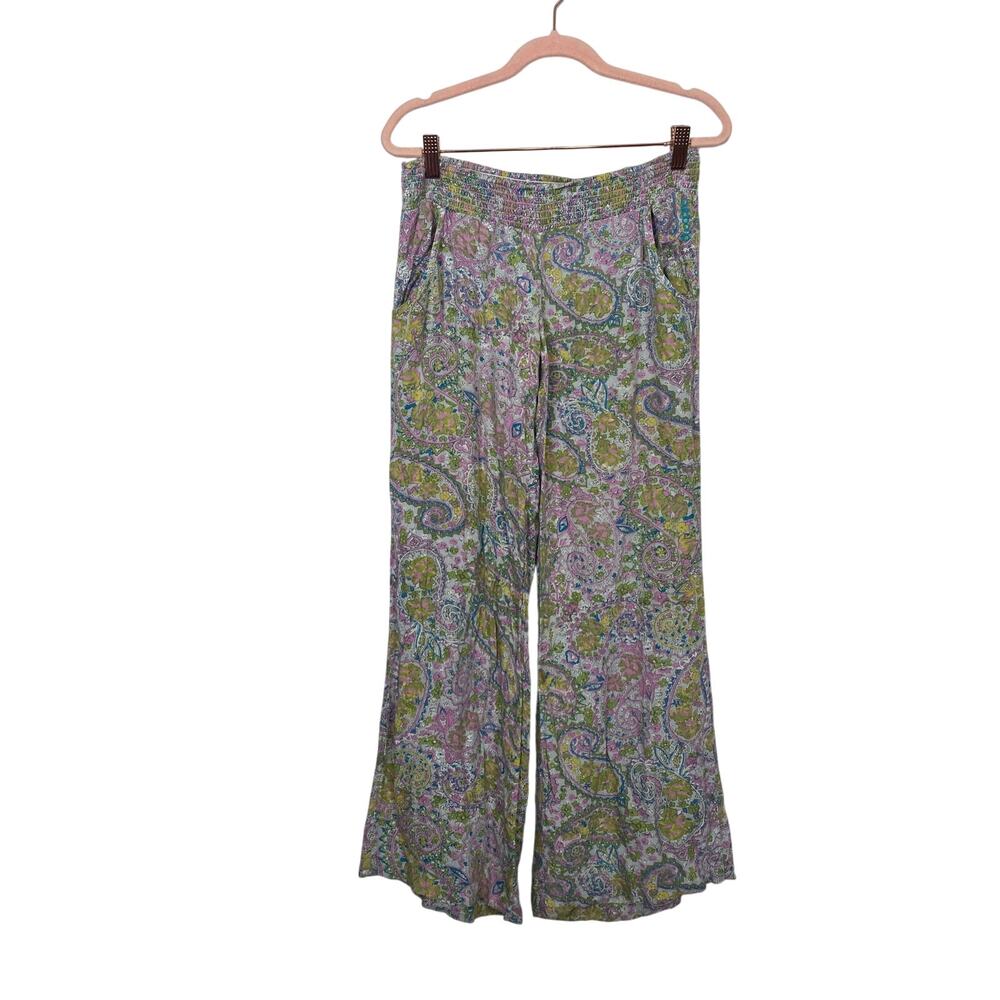 Billabong Women Paisley Colorful Stretchy Waistband Wide Leg Pants Size M